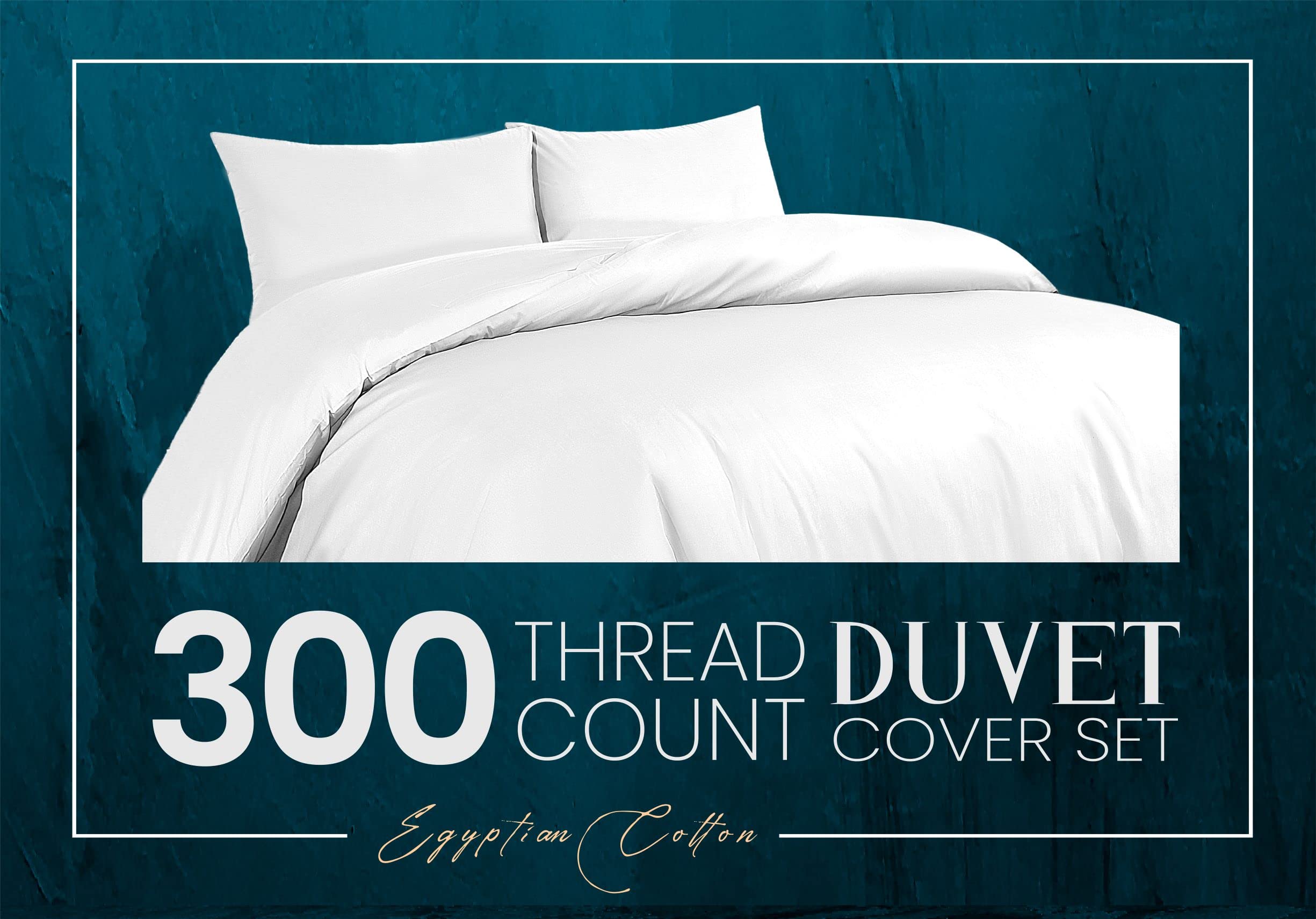Sapphire Collection 100% Egyptian Cotton 300 Thread Count Duvet Cover With Pillow Case Bedding Set (Super King, White) - Image 3