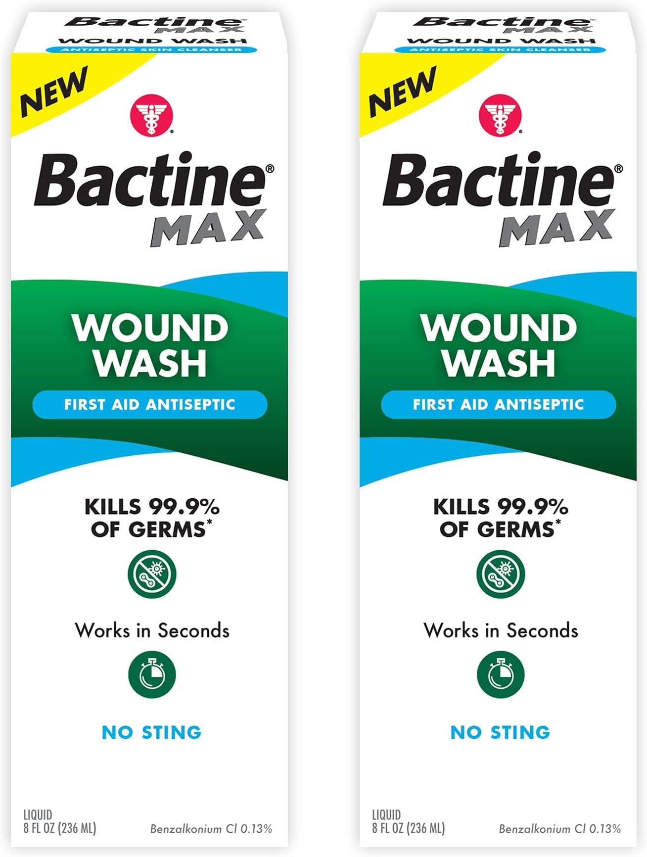 Antiseptic First Aid Wound Wash, Kills 99.9% of Germs* from Minor Cuts, Scrapes and Burns with No-Sting, 8 fl oz, 2 Pack