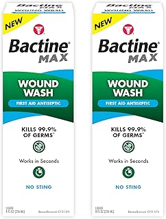 Bactine MAX First Aid Wound Wash - Antiseptic Liquid Kills 99.9% of Germs - Infection Protection for Minor Cuts, Scrapes, and Burns - First Aid Solution - 8fl oz, 2 Pack