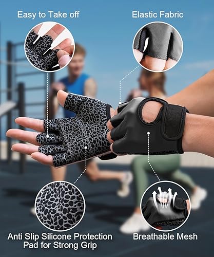 Miniatura 3 de sunnex Guantes de gimnasio para mujeres y hombres, entrenamiento sin dedos para levantamiento de pesas, ligeros y transpirables para deportes