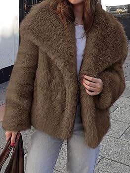 Cicy Bell Womens Faux Fur Coat Winter Shaggy Casual Oversized