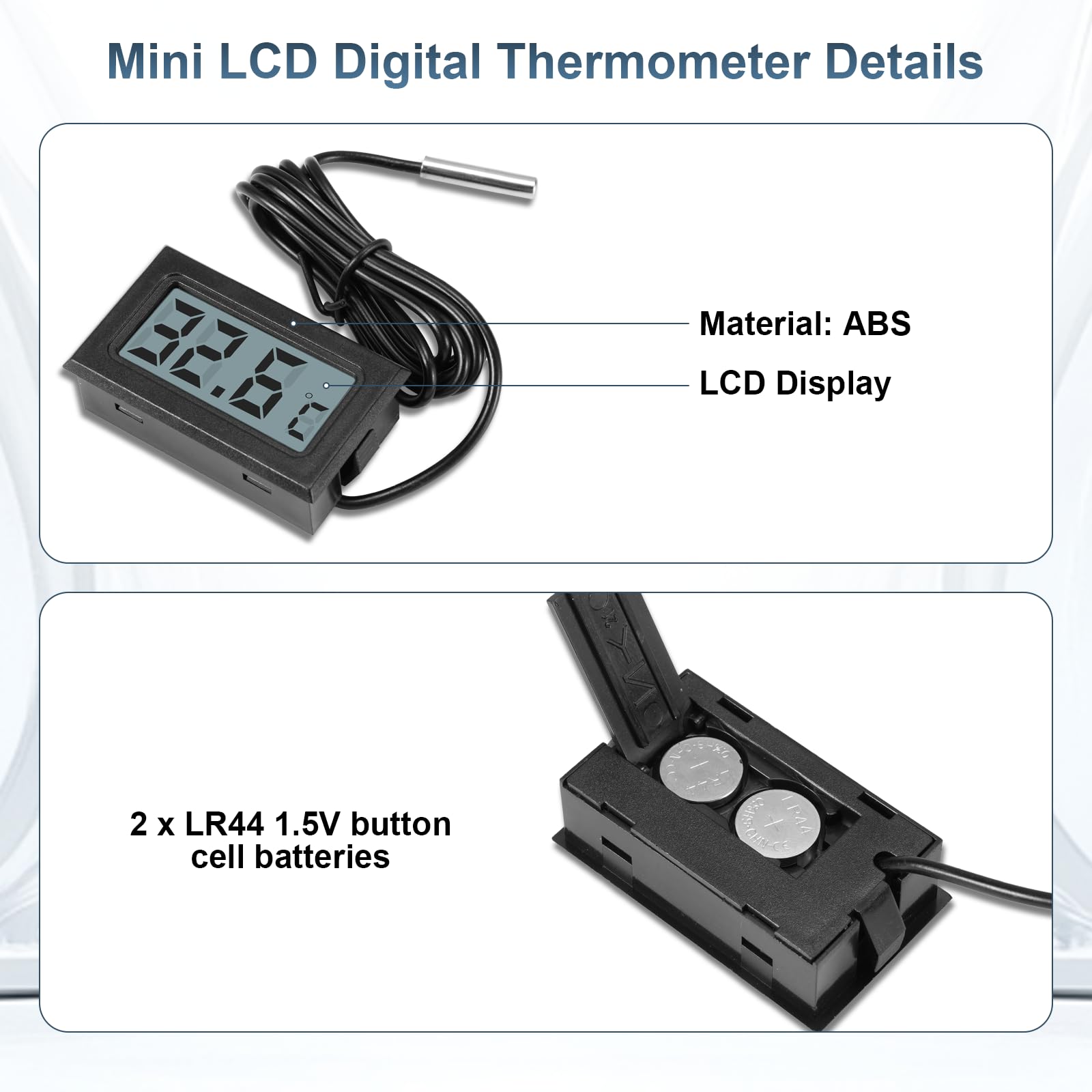 6 termometri digitali LCD da -50 ℃ + 110 ℃, monitor digitale LCD con sensore esterno, monitoraggio della temperatura, termometro con sensore per frigorifero, congelatore, acquario