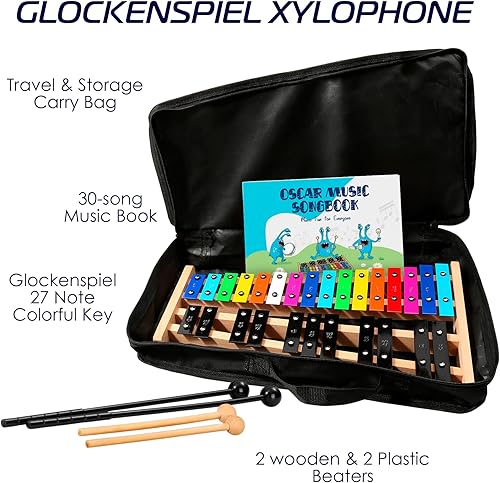 Miniatura 9 de MINIARTIS Glockenspiel Xilófono Xilófono Glockenspiel de tamaño completo con 27 teclas de metal para adultos y niños Instrumento musical