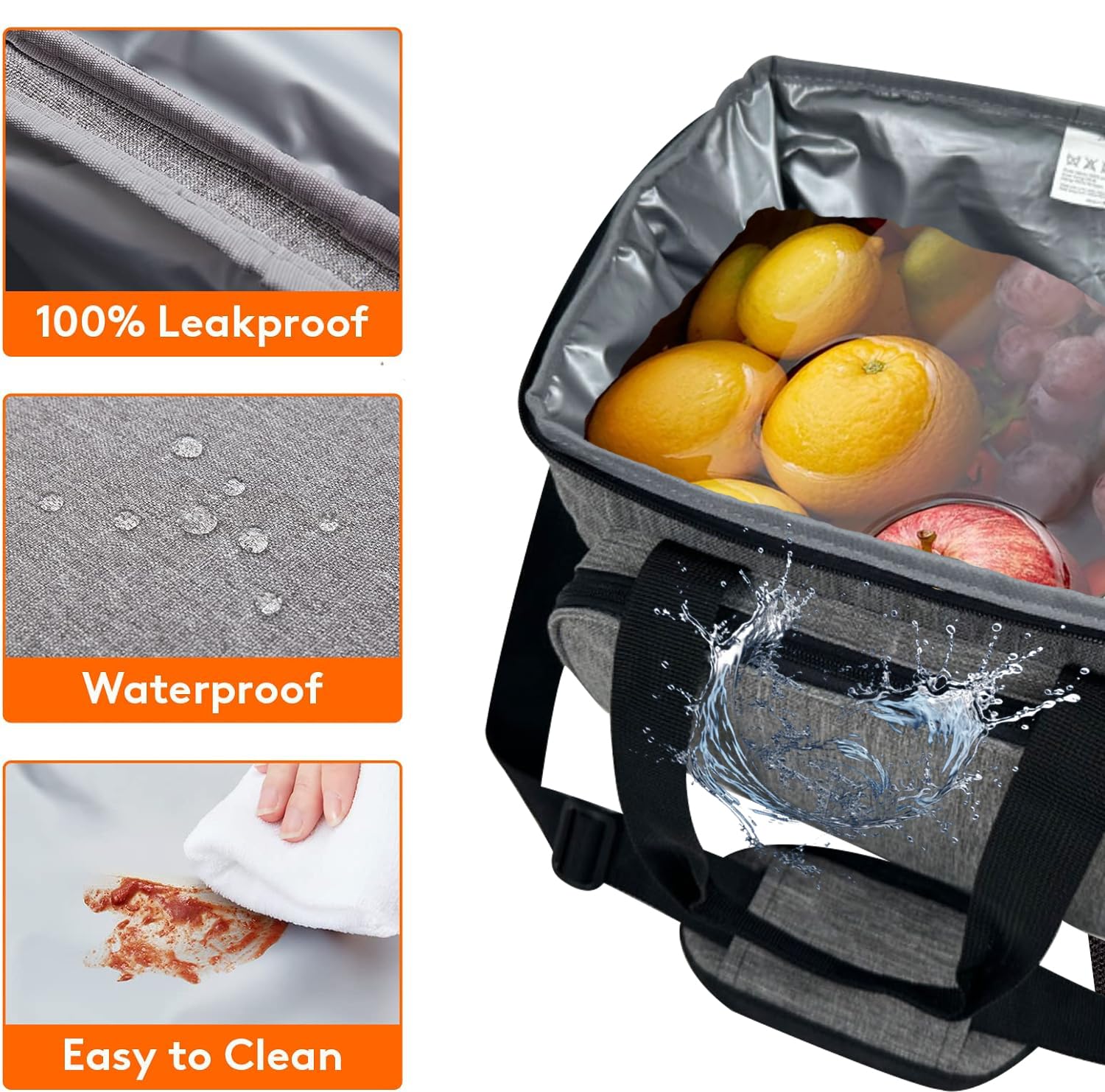 REQUISITE NEEDS Insulated Picnic Bag 15L Large Cooler Bag Lunch Bag For Lunch/Work/School/Beach/Picnic (Grey) - Image 4