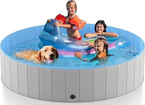 Heeyoo Piscina plegable para perros grandes, bañera portátil de plástico duro de PVC para mascotas, piscina plegable al aire libre para mascotas,