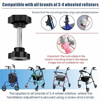 Rollator Walker Replacement Knobs - Arm Height Adjustment Knobs for 3 or 4 Wheeled Rollators, Easy-Grip Replacement Screws, Set of 2