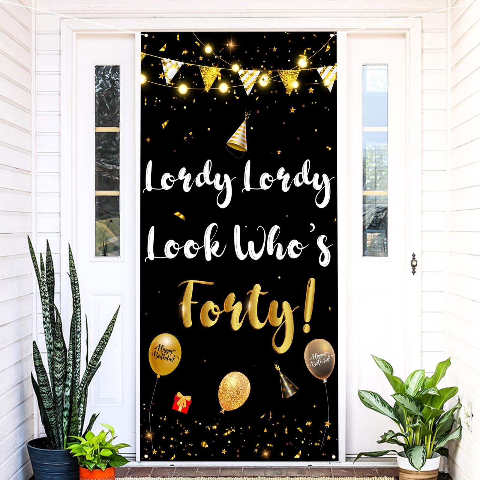 Labakita Lordy Lordy Look Who's 40 Banner, 40th Birthday Door Banner, Funny Forty Bday Sign, 40th Birthday Decorations for Men Women