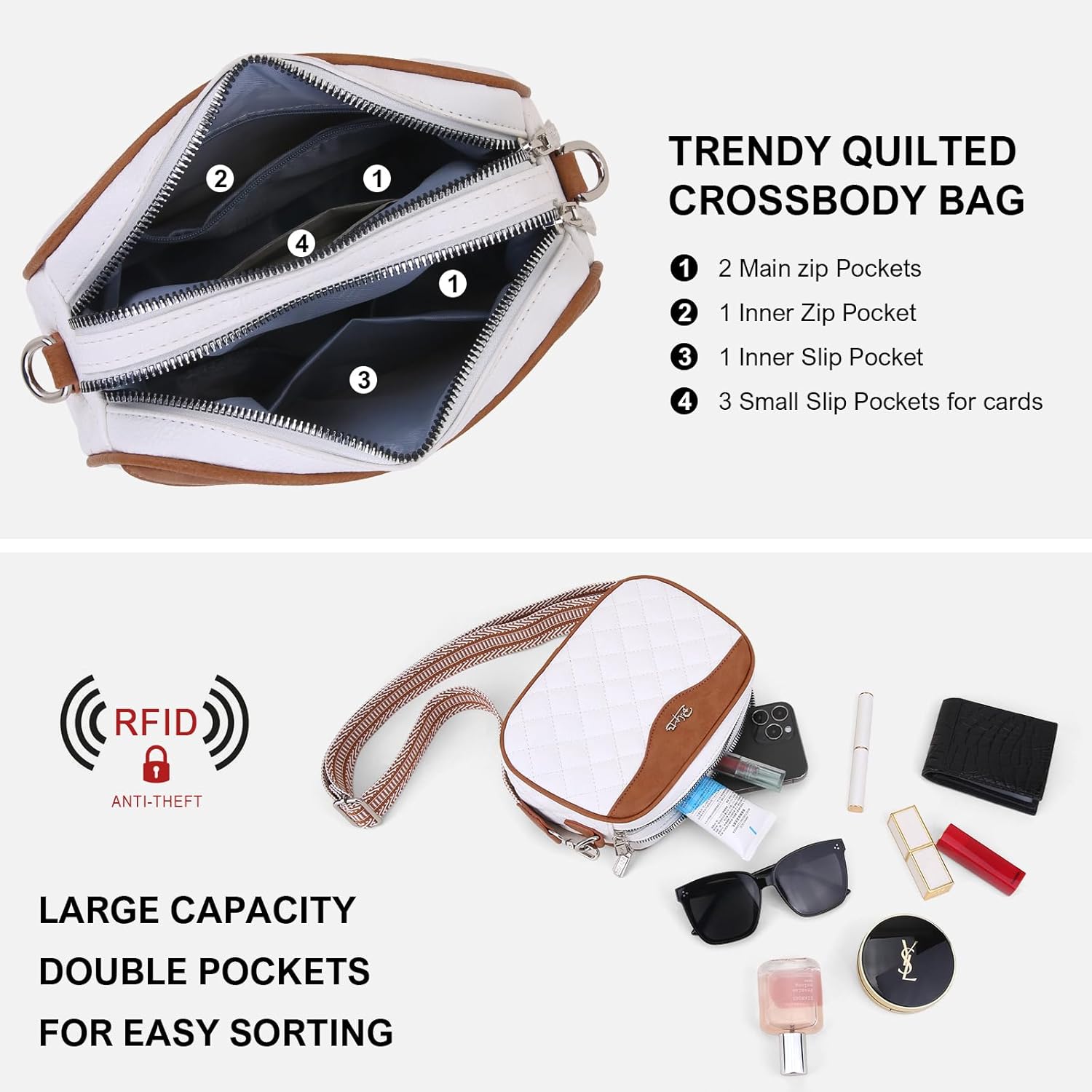 Quilted Crossbody Bag - Pearl White - Image 4