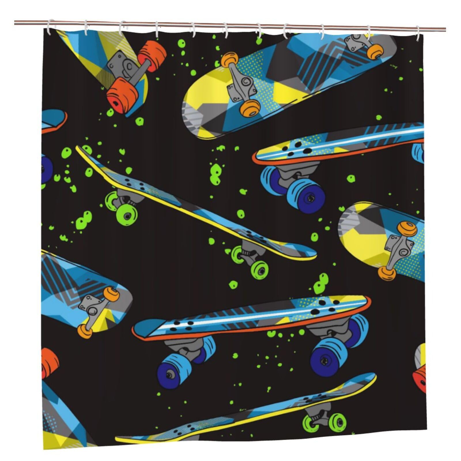 Oudrspo Polyester Fabric Shower Curtain - 70x70 Inch with Metal Grommets, Artistic Privacy Design, Skateboard Pattern