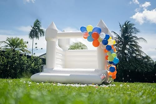 Miniatura 7 de Casa de rebote blanca con soplador de aire, 8 pulgadas de largo x 10 pulgadas de ancho, castillo animoso para patio trasero del hogar, adecuado para