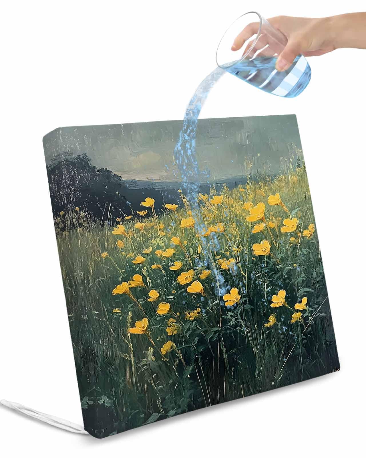 Yellow Spring Floral Outdoor Cushion Chair Cover Set of 4 - Waterproof Couch Seat Covers, Modern Oil Painting Green Botanical Patio Furniture Protector Cushions Slipcovers for Sofa/RV, 24