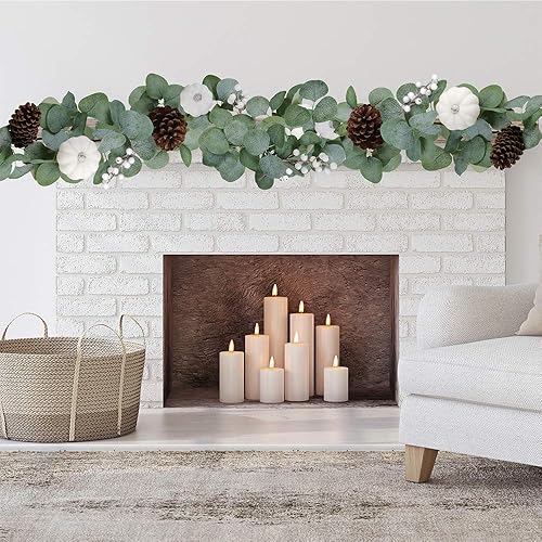 Miniatura 6 de Winlyn White Pumpkin Garland Artificial Eucalyptus with White Pumpkins Pinecones Berries Fall Foliage for Wedding Arch Backdrop Thanksgiving Table