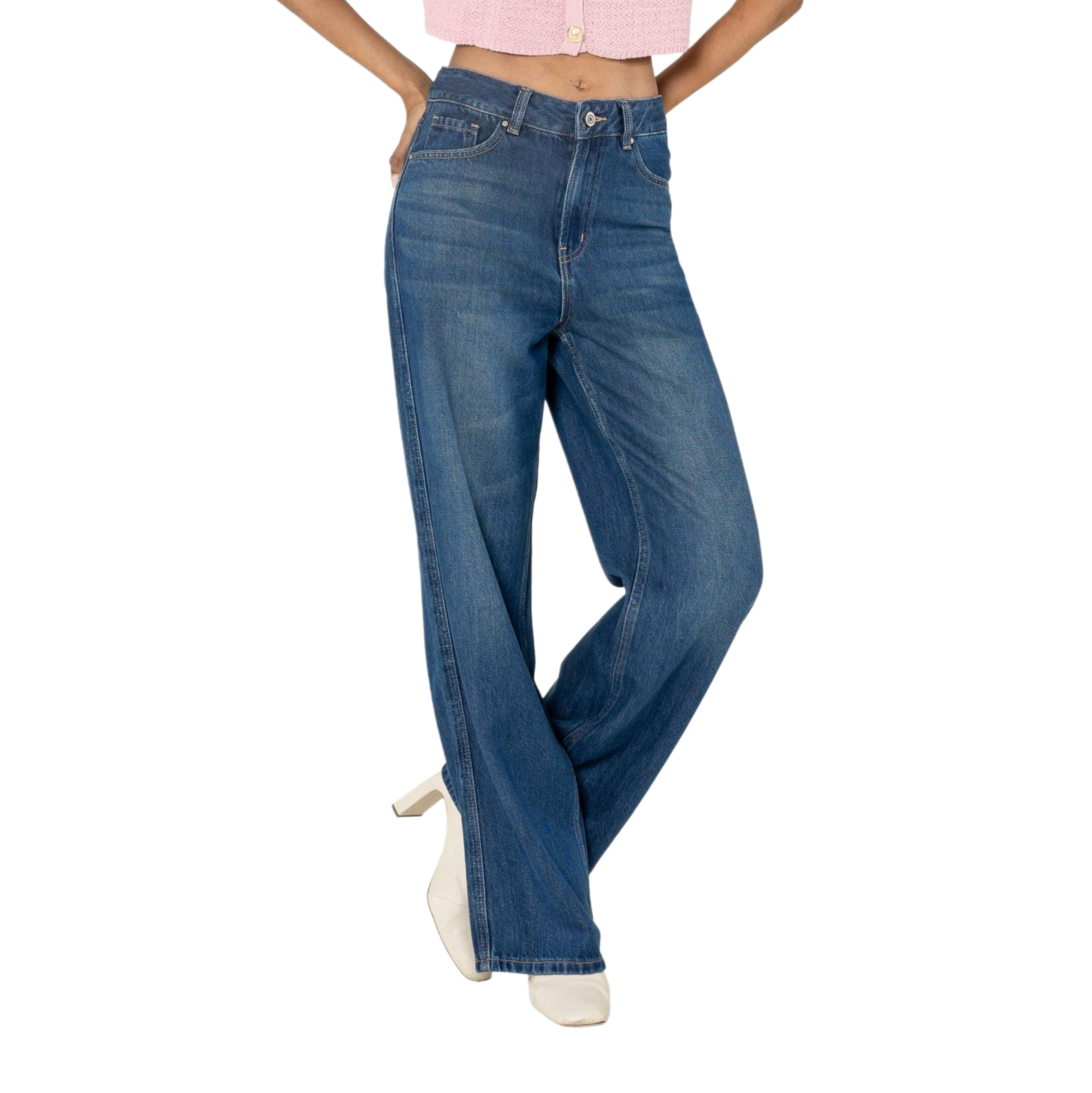Nina Carter T001 - Pantalones vaqueros para mujer de cintura alta y pierna recta, algodón sostenible y lyocell, sin elástico, pantalones vaqueros ligeros en aspecto vintage