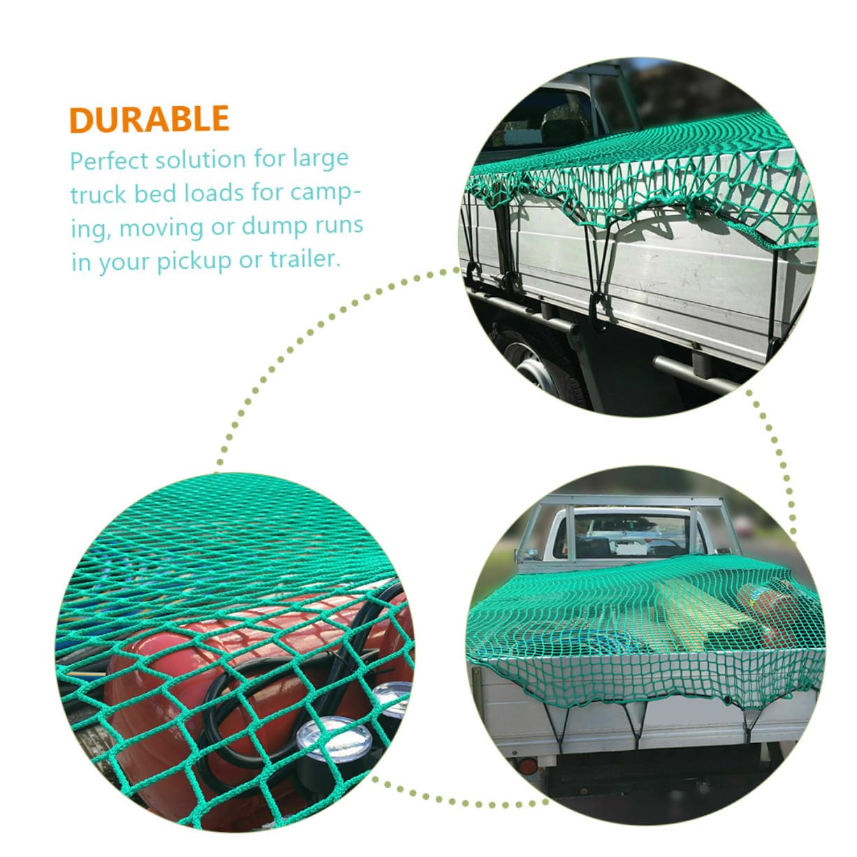 LIFKOME Ladungsnetz und 15 Haken mit Elastischen Gurten aus Reißfestem Nylon zur Sicheren Ladung für Pickup und Anhänger bei Camping und Umzug