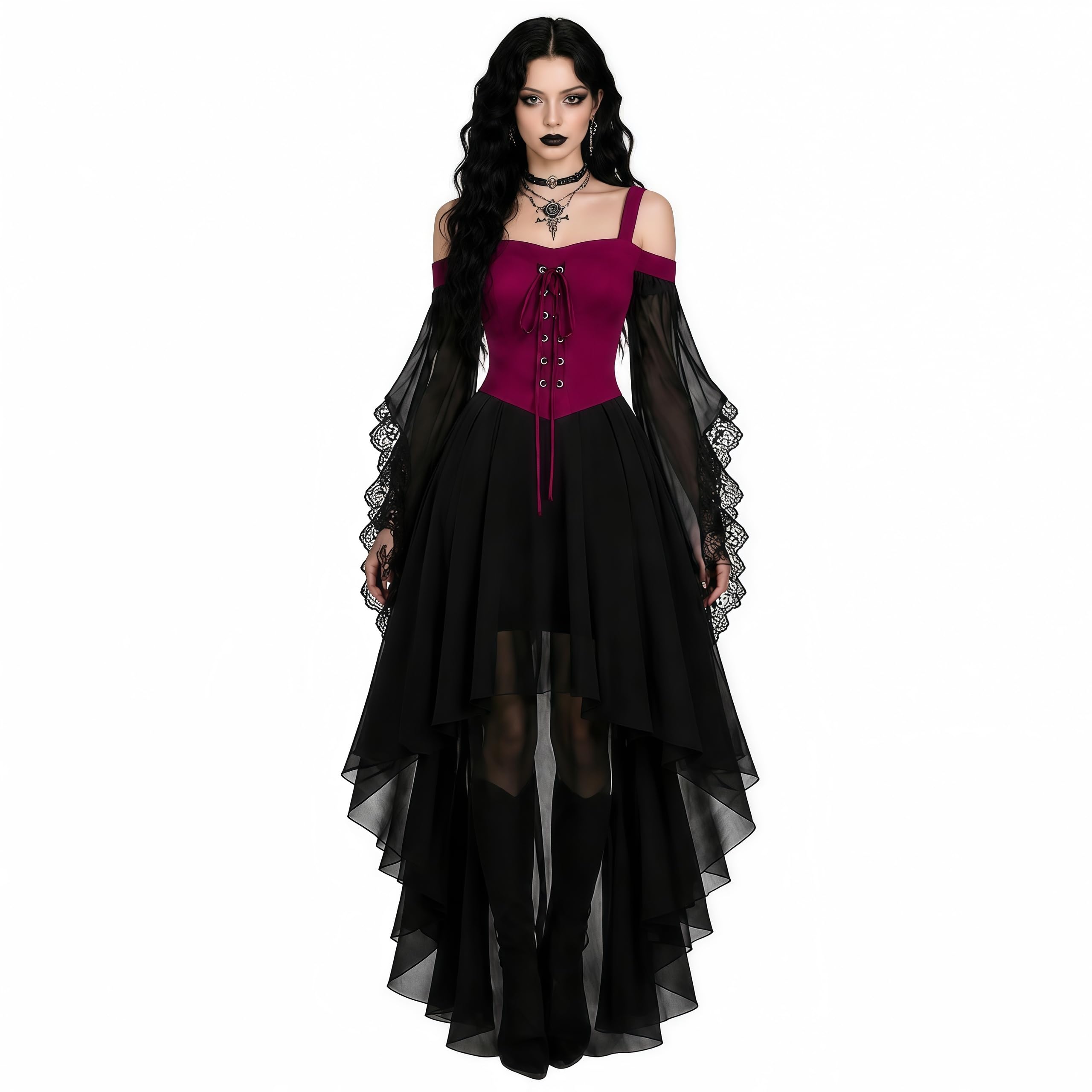 Halloween Costumes For Women Gothic Dress Cold Shoulder Strap Dresses — image 1