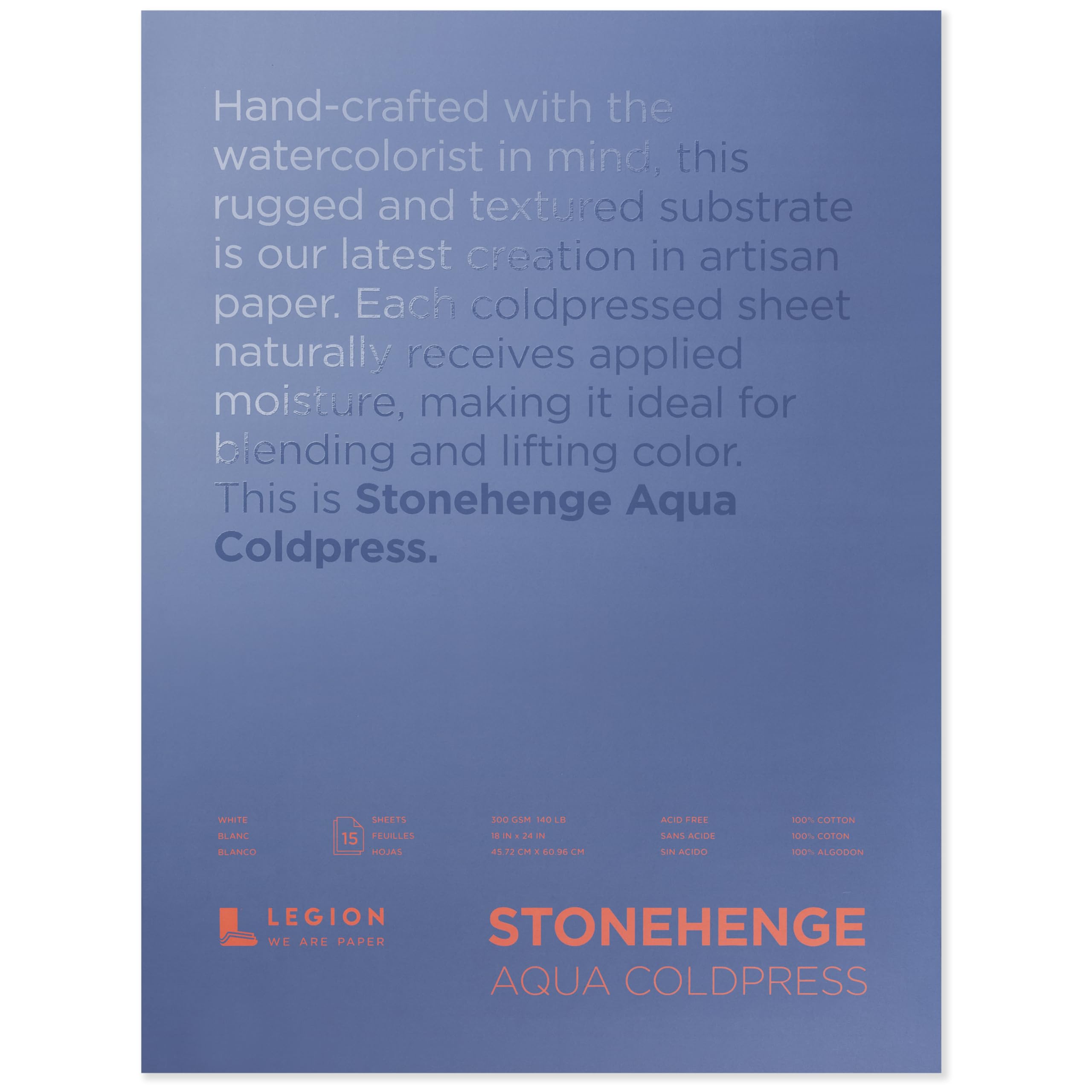 Papel Stonehenge Aqua 18X2 blanco de 140 libras bloc para acuarela talla única