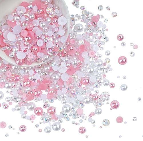 Miniatura 1 de Diamantes de imitación para arte de uñas para manualidades, diamantes de imitación y perlas para rostro, diamantes de imitación rosa y blanco,