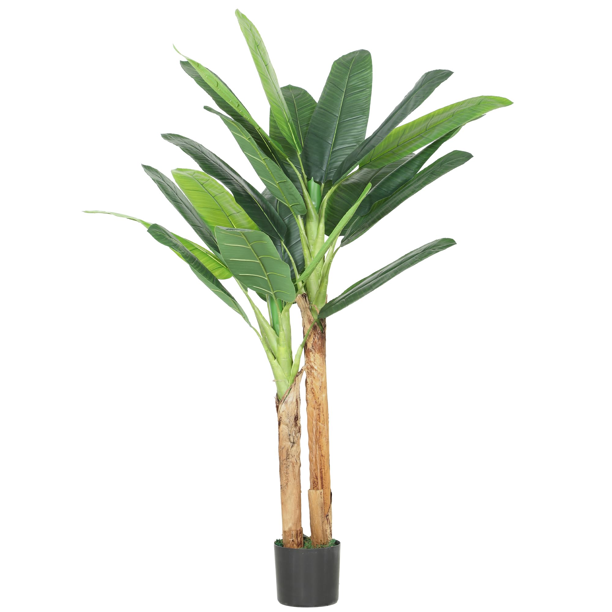 HOMCOM Árbol de Plátano Artificial 150 cm, Planta Artificial Decorativa con Maceta y 2 Troncos, para Decoración del Interior, Hogar, Oficina, Salón, Verde
