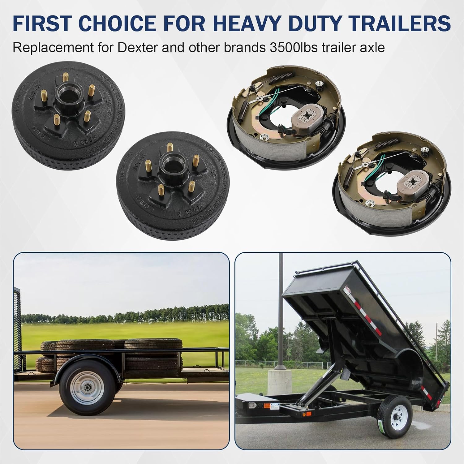 Trailer Axle Brake Kit 5 on 5" B.C. Brake Drum with 10" x 2-1/4" Self-Adjusting Electric Brakes for 3500 lb Axles Replacement for 10” Brake Hub Drum Assembly
