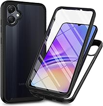 ILING Trasparente Case for Samsung Galaxy A05, 360° Full Body Protection Cover with Built-in Screen Protector, Shockproof Hard PC + Silicone TPU Bumper Case Cover (Black)