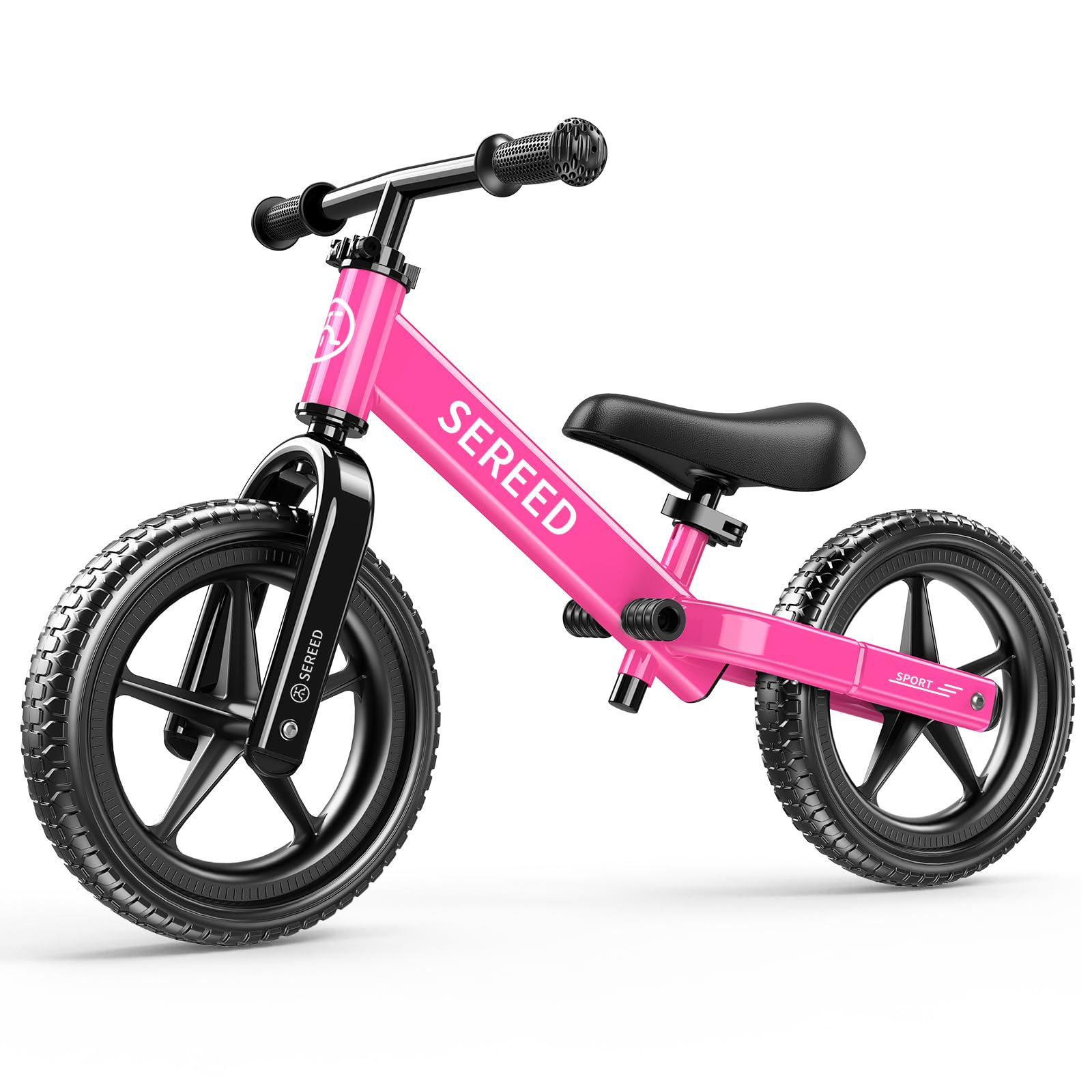 SEREED Toddler Balance Bike 2 Year Old, Gift for 2-3 Boys Girls, Adjustable | No Pedal Kids Toy Bike for 2-5 Years Old, Customize Plate with 3pcs Stickers (Rose Pink)