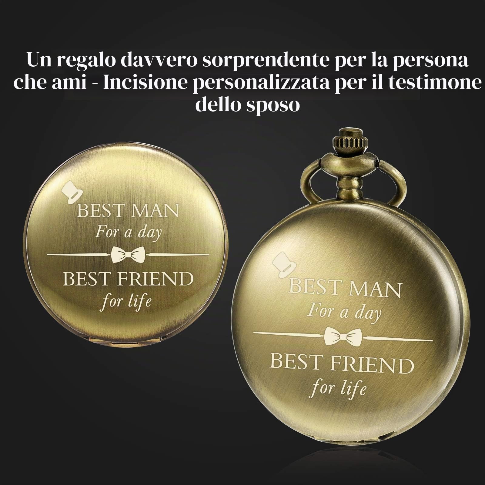TREEWETO Orologio da Tasca Personalizzato con Incisione Best Man al Quarzo - Fobwatch, Regalo di Nozze per Testimoni di Sposo, Bronzo