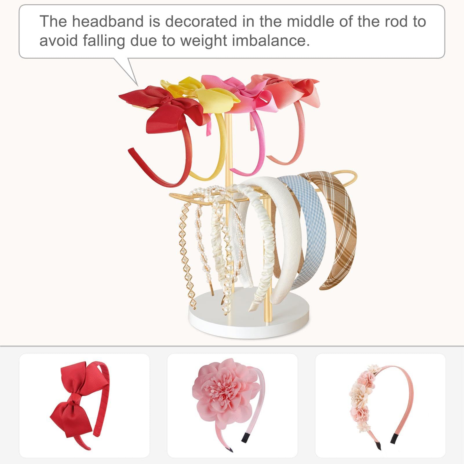 Organisateur D'accessoires Cheveux - Support Métal Avec Base Bois, Pour Bandeaux, Pinces, Bracelets