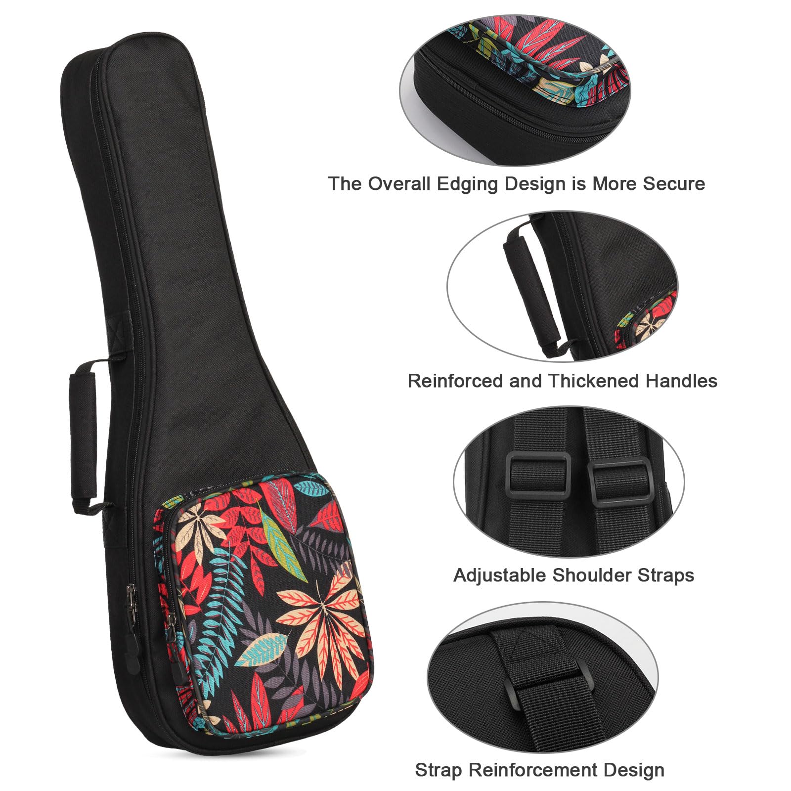 SHANNA Sac Coloré pour Ukulélé 21 Pouces, Housse pour Ukulélé, Soprano Etui Ukulélé, Rembourré pour Ukulélé avec Bretelles Réglables, Rembourrage épais et Fermeture à Glissière Améliorée, Fleurs