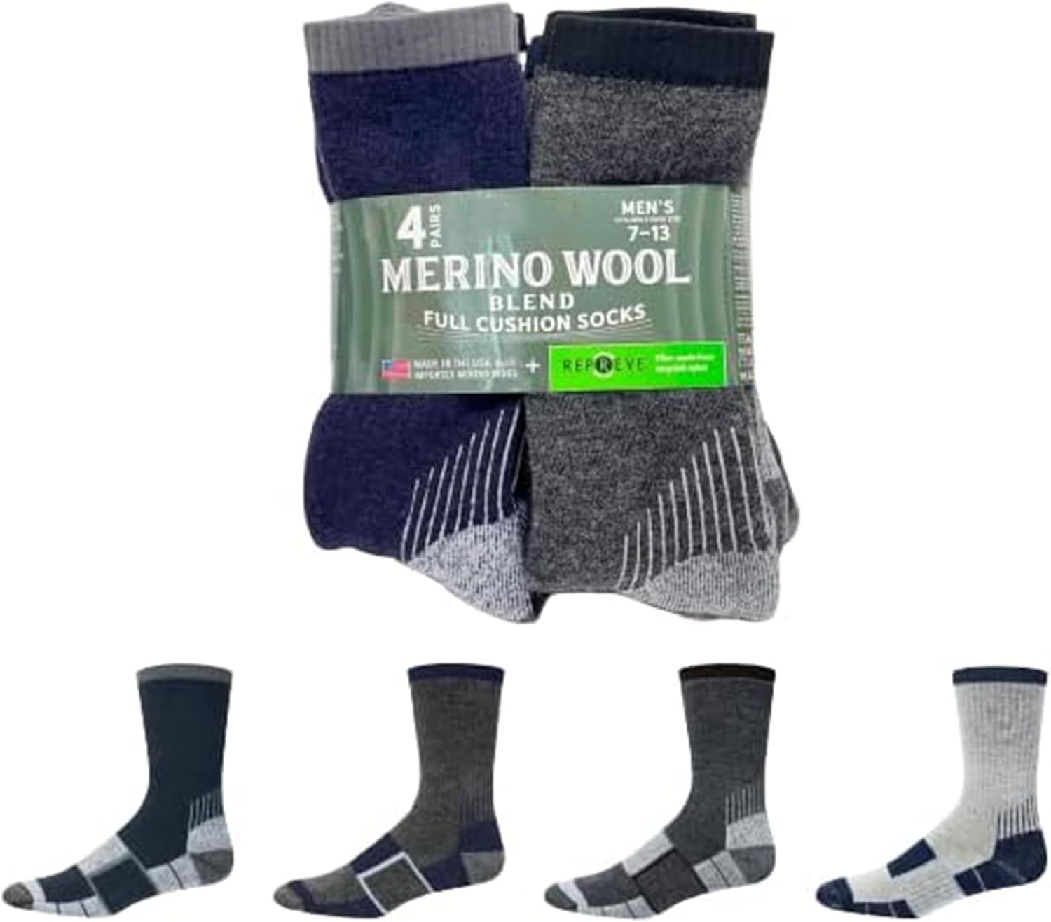 Blue Ribbon Kirkland Signature Merino Wool Blend Men's Socks 4 Pairs(Pack of 2)
