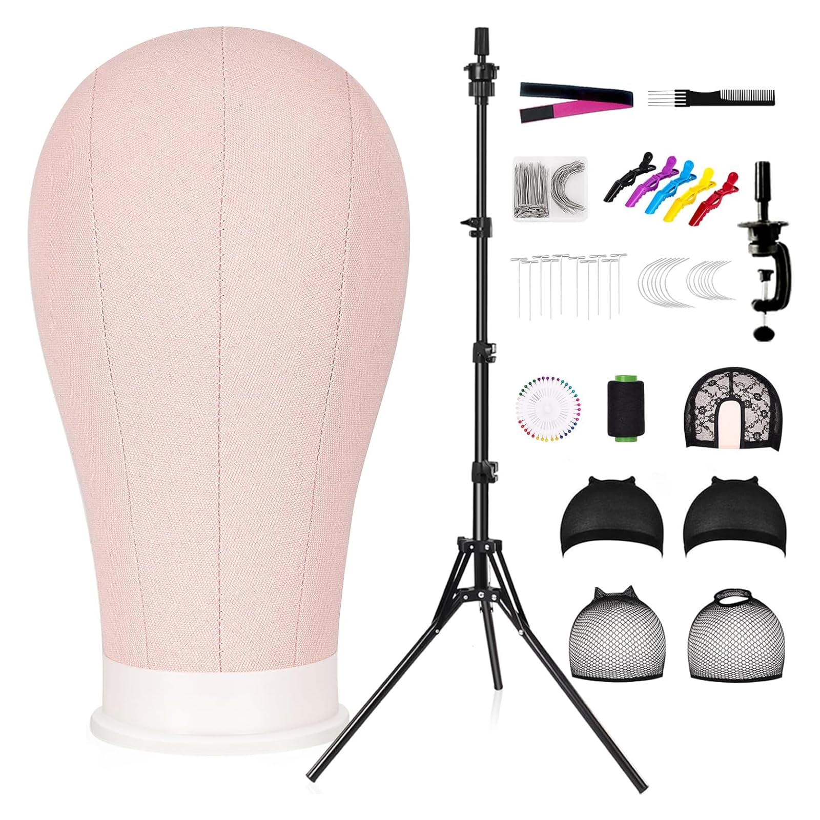 Perückenständer, Stativ mit 55,9 cm Kopf, Perückenkopf-Ständer mit Mannequinkopf für Perücken, Manikin-Kopf-Block-Set für Perückenherstellung, Rosa