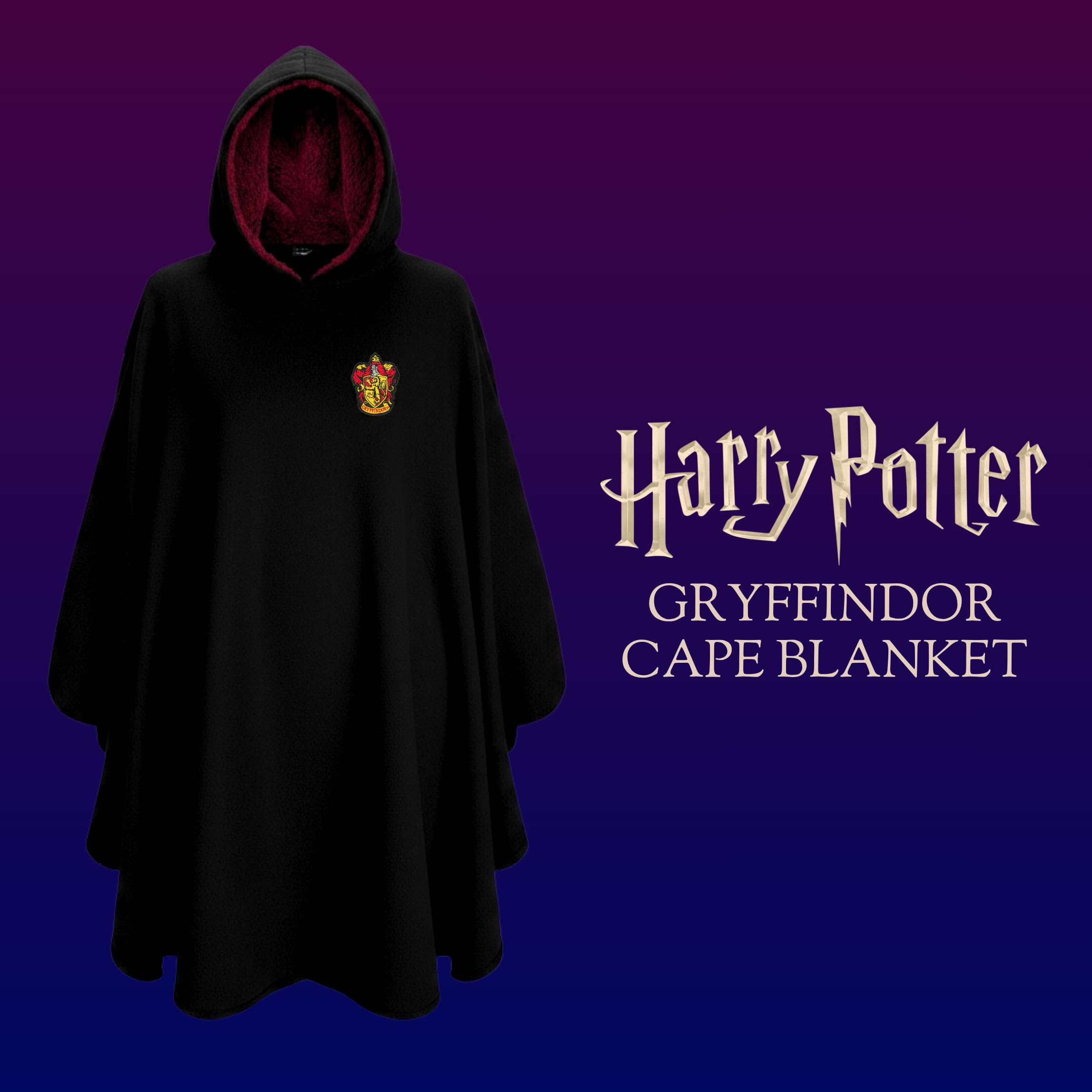 Harry Potter Couverture à Capuche, Design Polaire Sweat a Capuche Poudlard Poncho, Cape Gryffondor Officielle, Cadeau pour Adultes et Adolescents