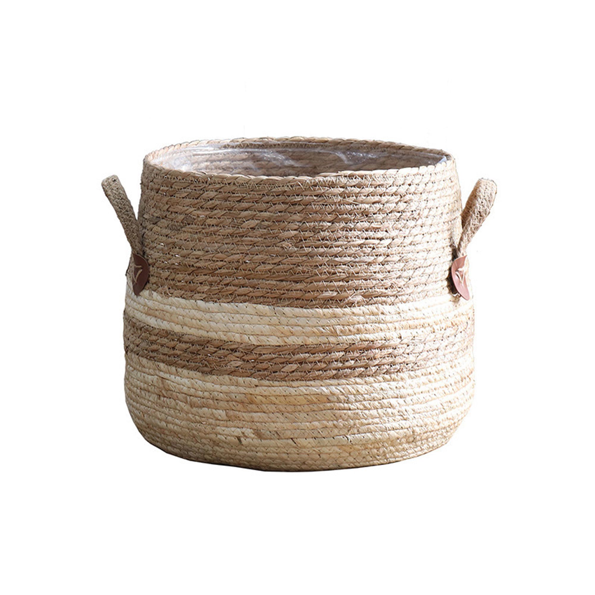 YDJIANCAI 1 Pcs Rattan Woven Basket, Round Wicker Rope Storage Basket With Handles, Planter Pot For Living Room Floor Standing Balcony Decor(Size:Small)