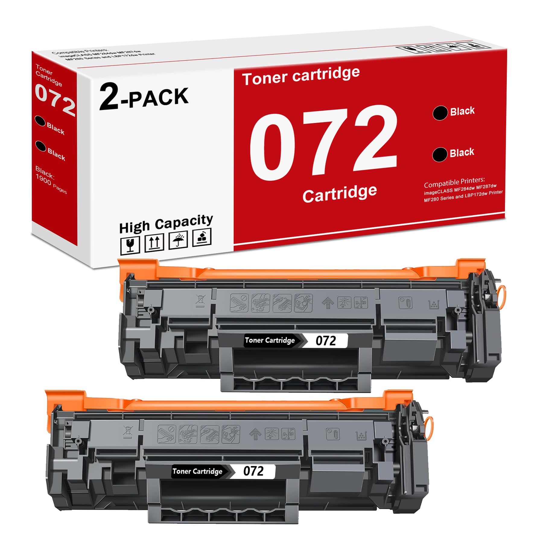 072 Black Toner Cartridge High Yield (2-Pack) Compatible 072 072H Toner Replacement for Canon 072 Toner Cartridge for imageCLASS MF284dw MF287dw MF280