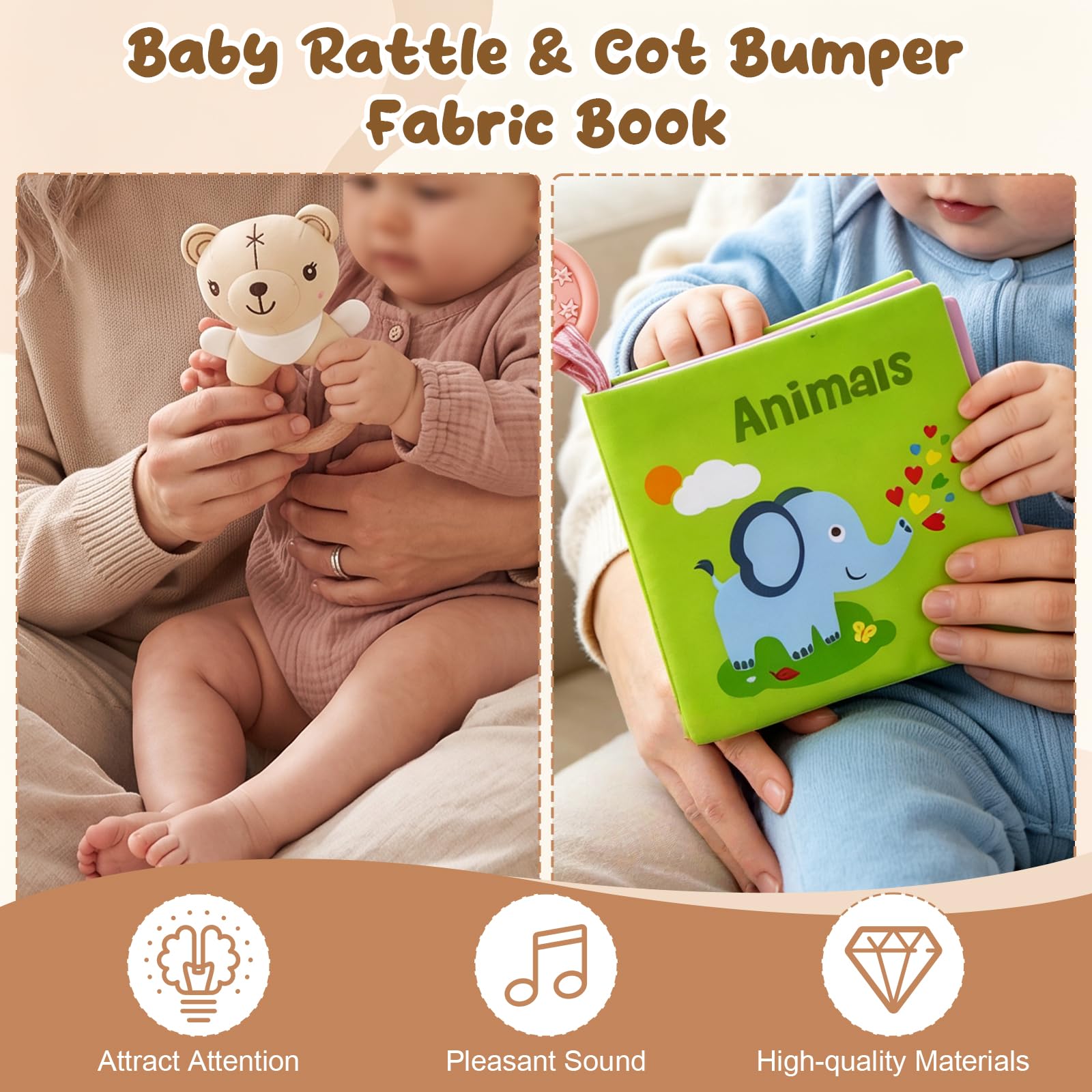 Regalo per neonati, 10 pezzi, grande cesto regalo per neonati, set regalo per bambini/ragazze, libro sensoriale, coperta, calzini fasciatoio, sonaglio, bavaglini, carte miliari
