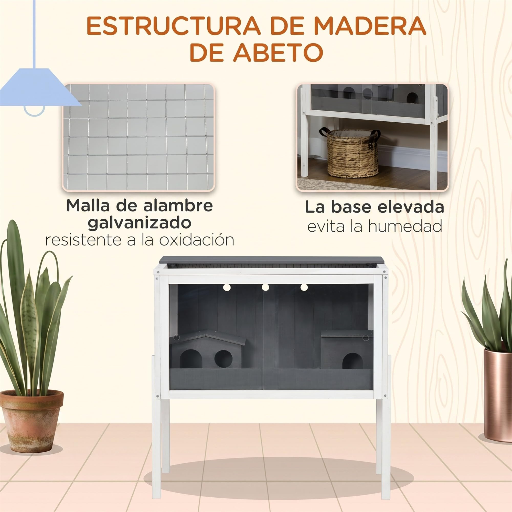 PawHut Jaula para Hámster de Madera 2 Casitas 82x45x81 cm Gris Oscuro