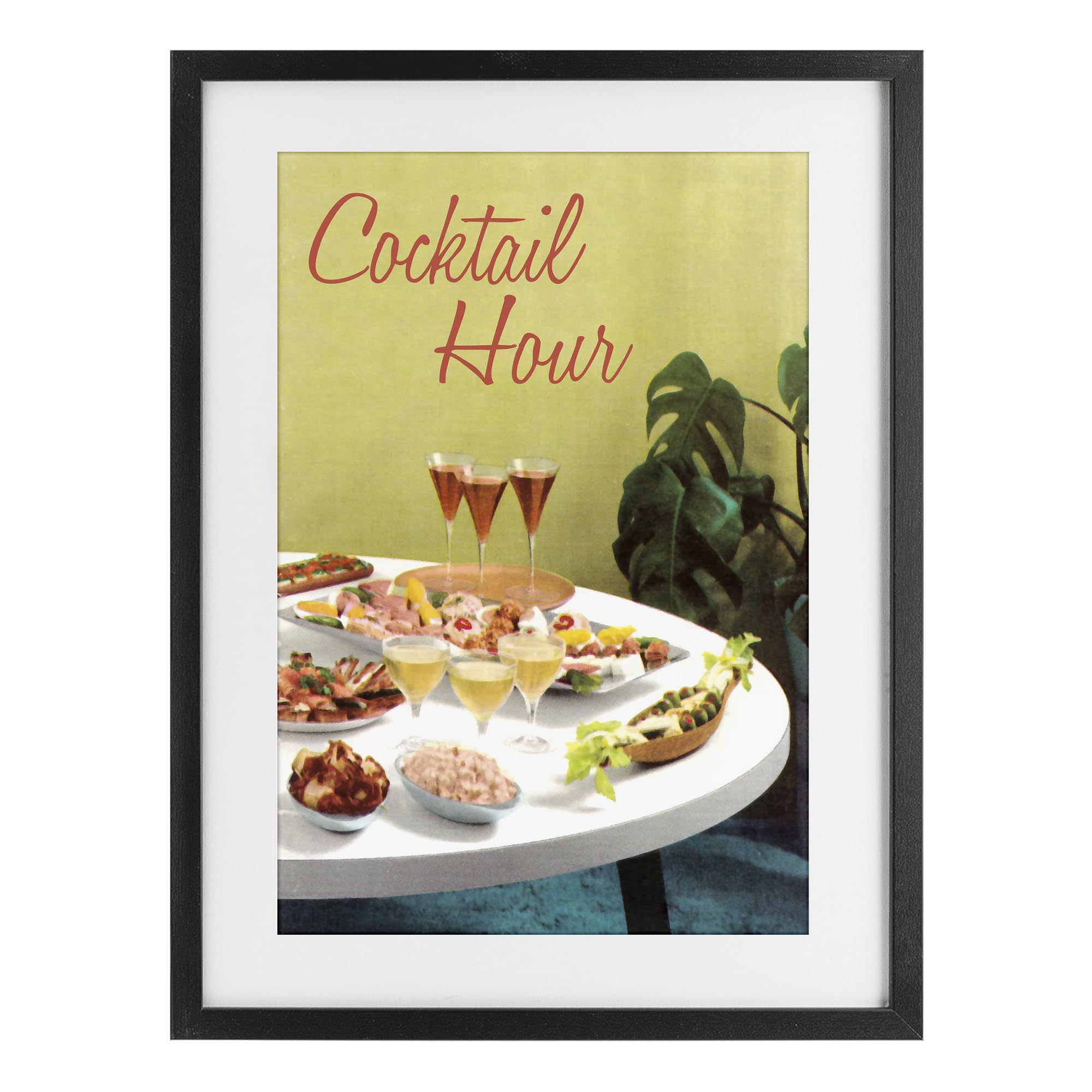 Stupell Industries Retro Cocktail Hour Table Spread for Dining Room, Happy Hour Cheers Decor, 17 x 23 Inch Framed Matted Print Under Glass, by Tim Wright, Made in USA Gift