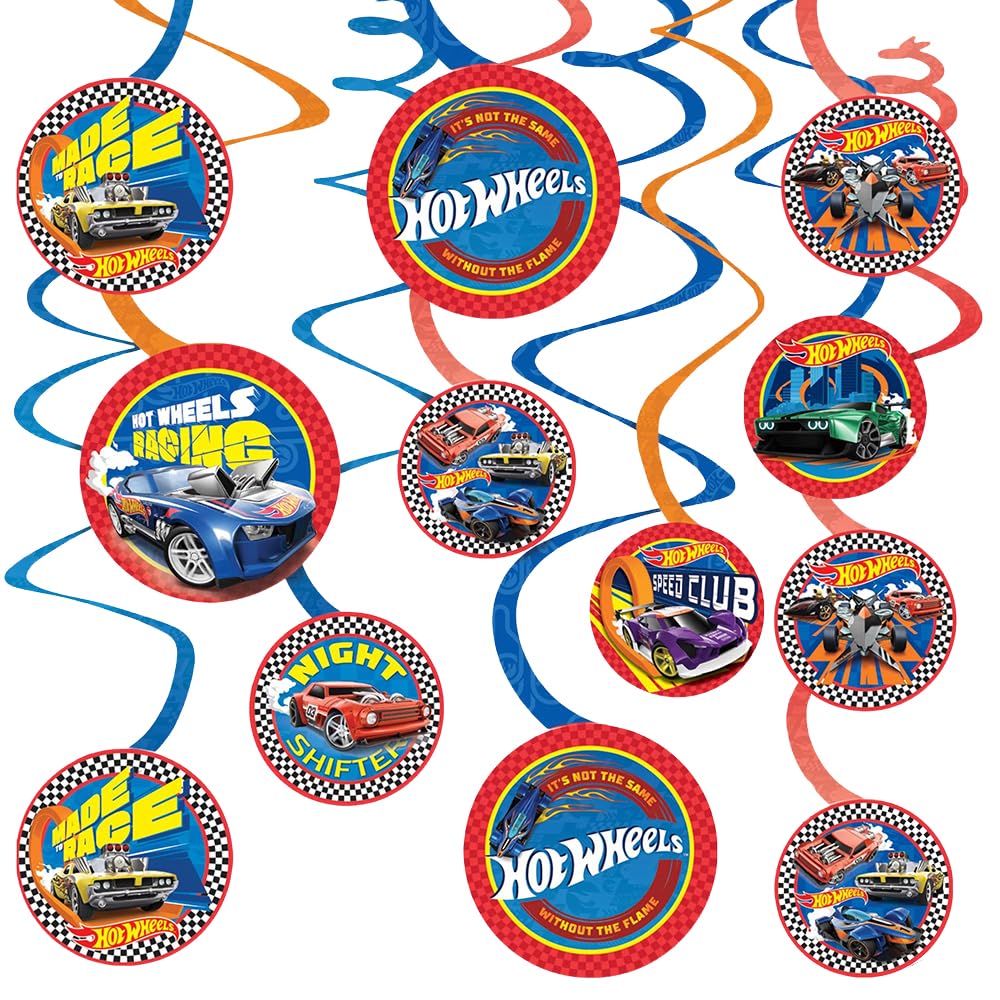 Hot Wheels Multicolor Paper Spiral Decorations - 12-Piece Set with 5