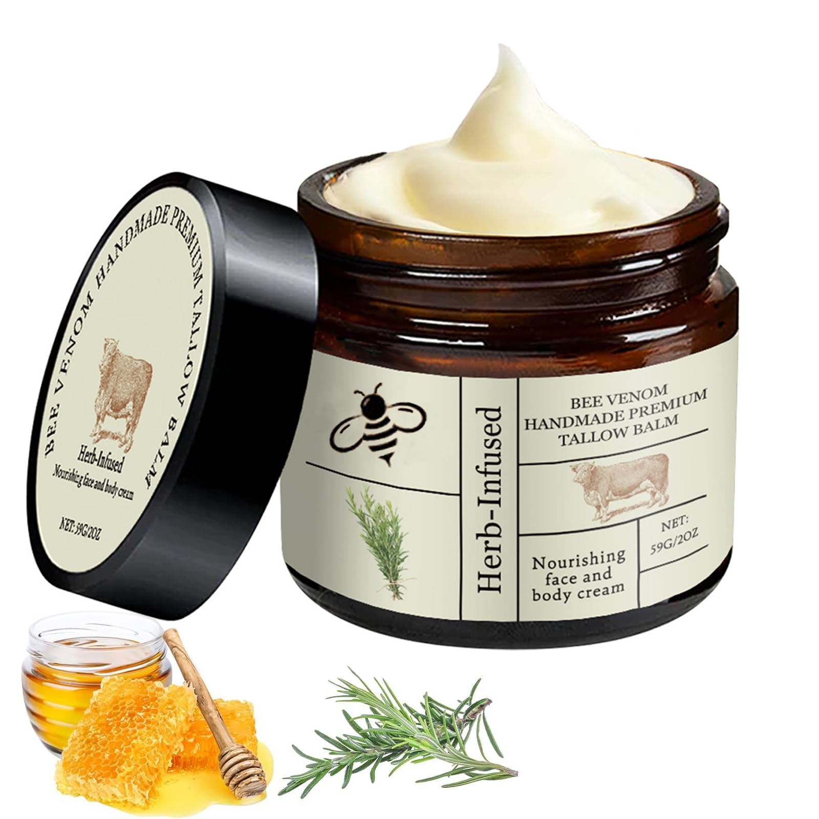 KAIYOCA Organic Grass-Fed Tallow & Honey Balm - Intense Moisturising Cream for Dry Skin, Vegan-Friendly Face & Body Cream