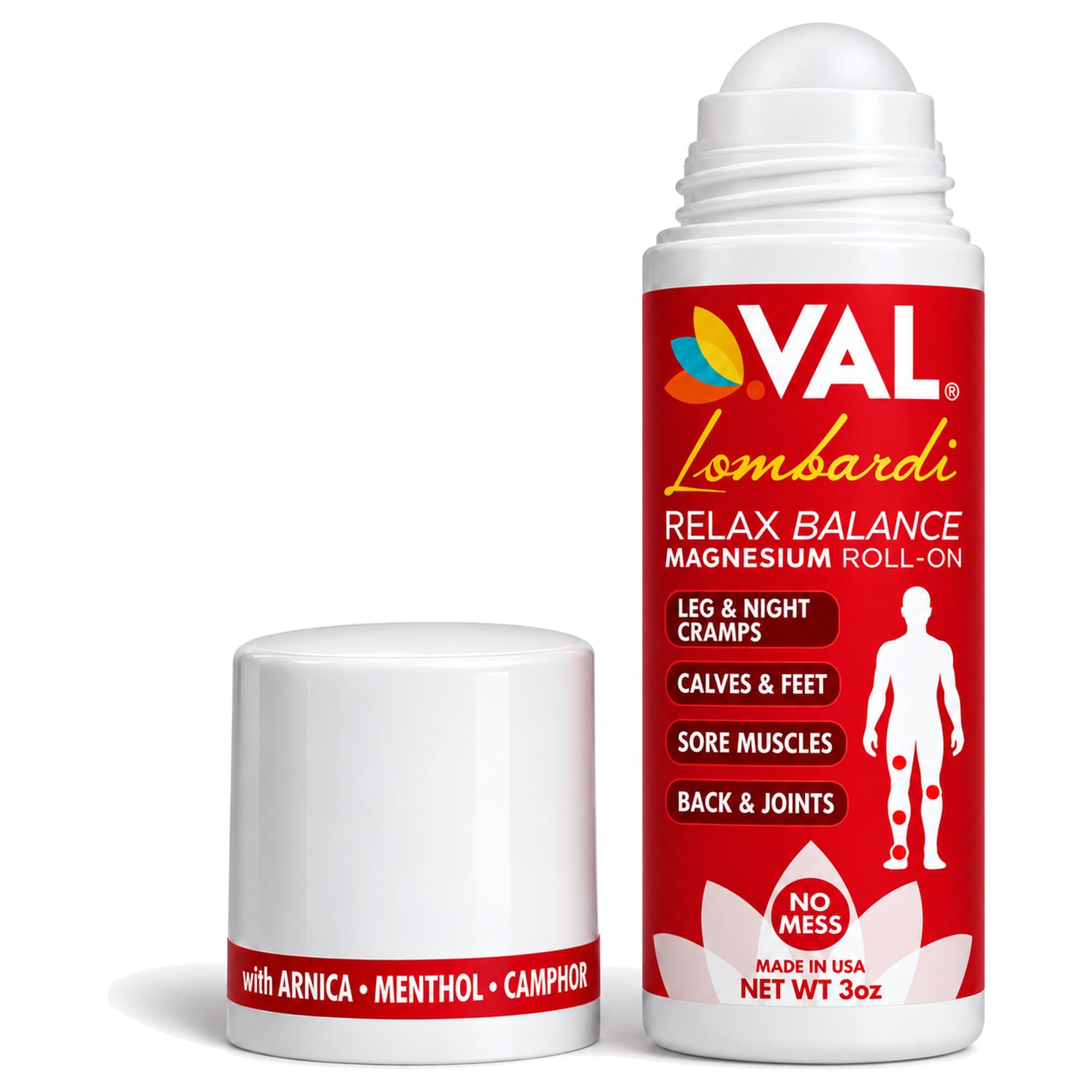 VAL Magnesium & Arnica Roll-On for Leg Cramps, Night Calf & Foot Cramps