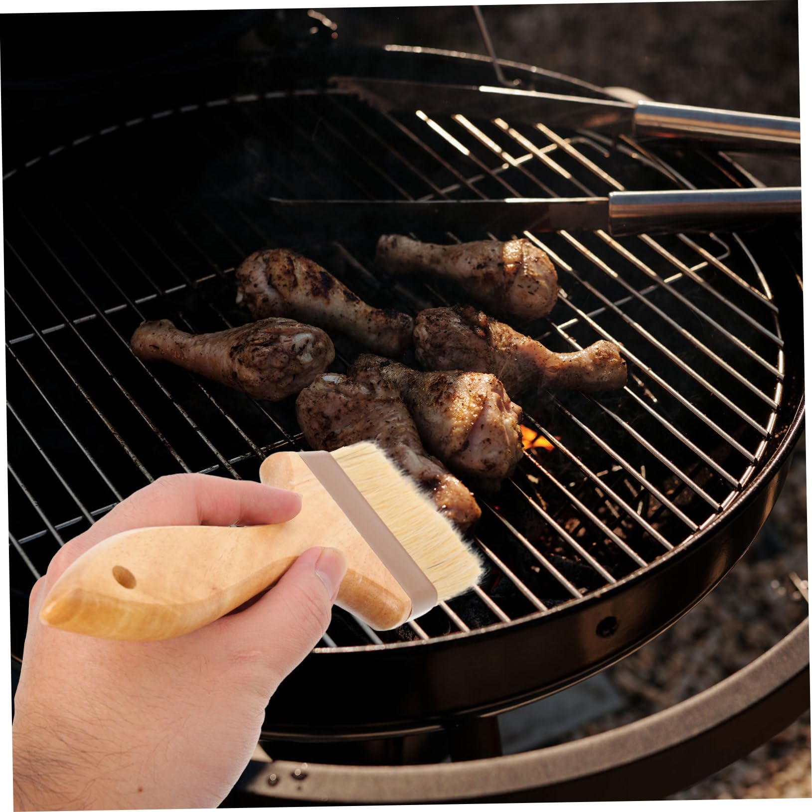 3 pezzi Pennelli Olio per Cucina e Barbecue Setole Naturali con Manico Ergonomico Legno Resistente Ad Alte Temperature per Grigliate e Cottura Indoor e Outdoor