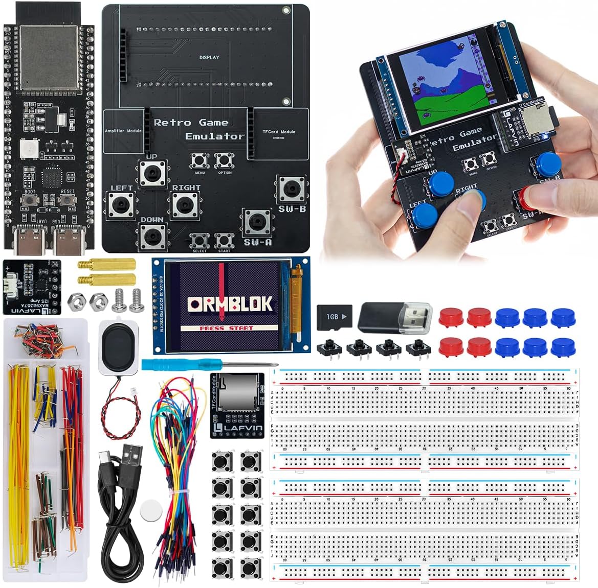 LAFVIN ESP32S3 Retro Game Kit, 2.4 Inch TFT-SPI Screen, Wi-Fi & Bluetooth 5 (LE), Support 13+ Retro Game Platforms for Game Enthusiasts & Developers