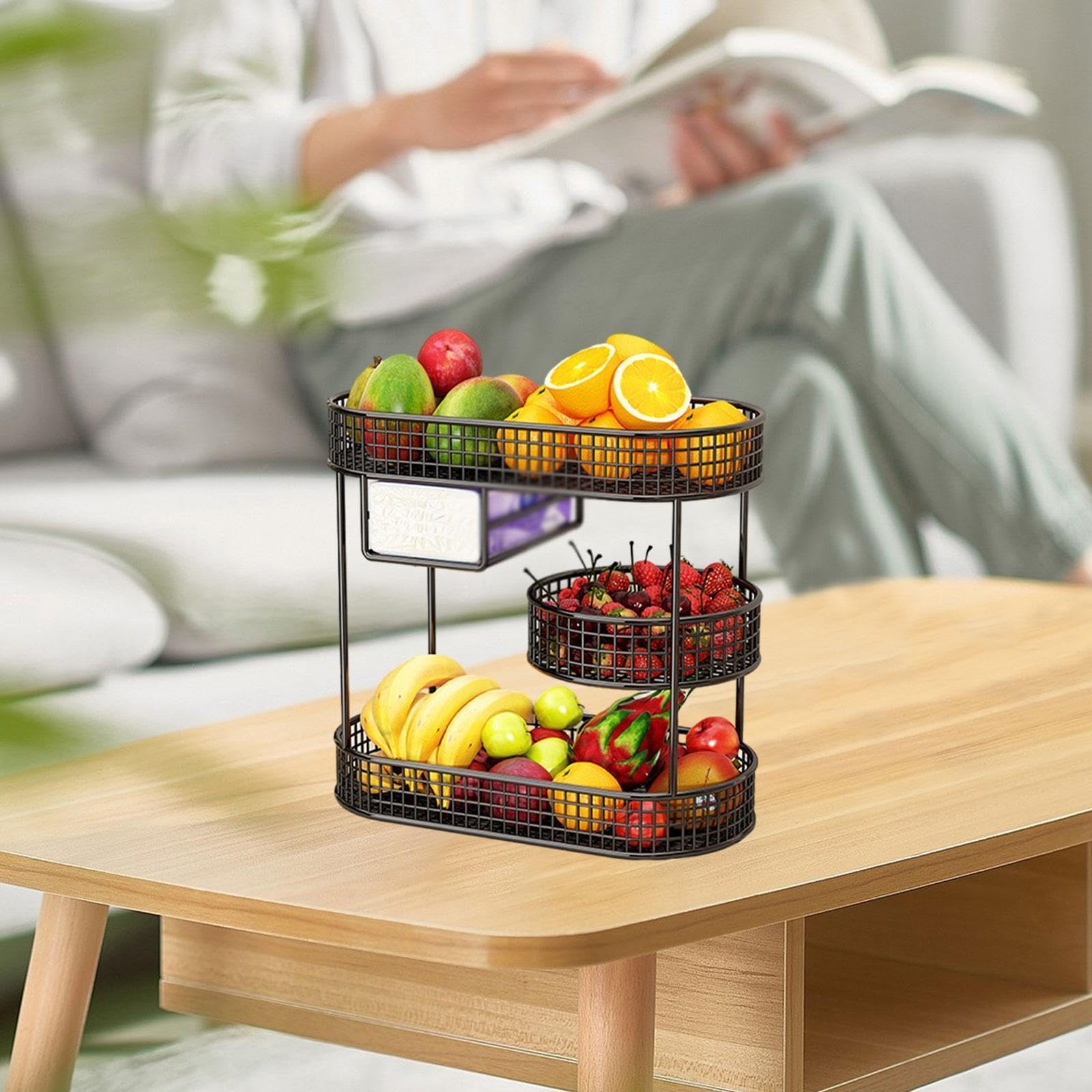 Obst Etagere 3 Etagen Obstkorb für Küchenarbeitsplatte, Metall Obstschale Etagere Brotkorb mit 3 Ebenen, Obstständer Halter Obstregal mit Servierplatte für Buffets, Snacks, Gemüse, Stil h