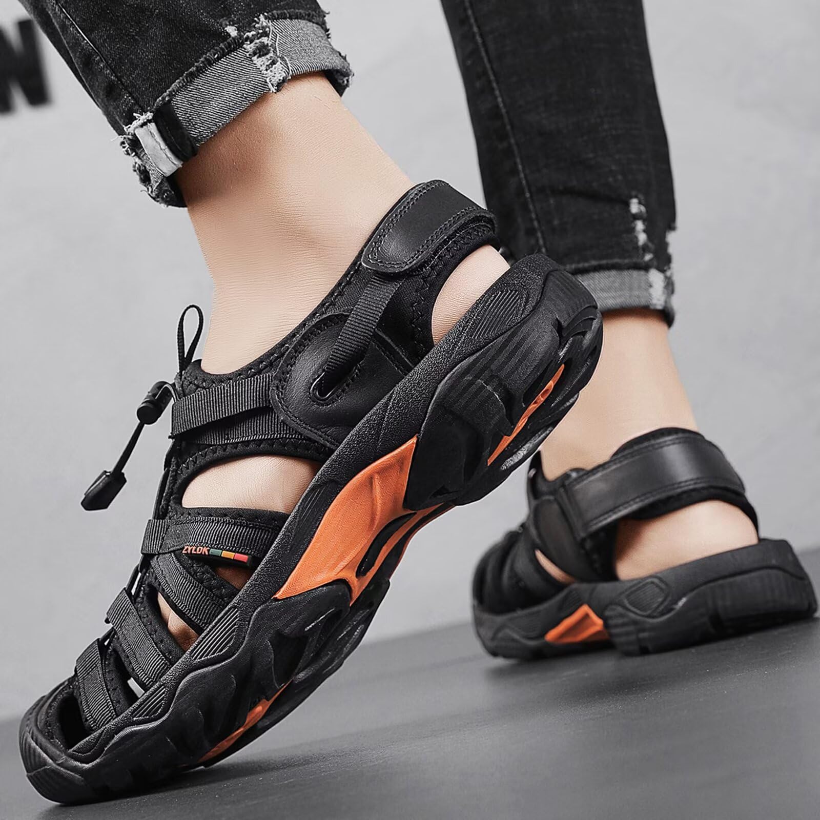 Herren Damen Leder Sandalen Strand Trekkingsandalen Outdoorsandalen Sommer Wandersandale Männer Atmungsaktive geschlossene Sandale Größe 36-46