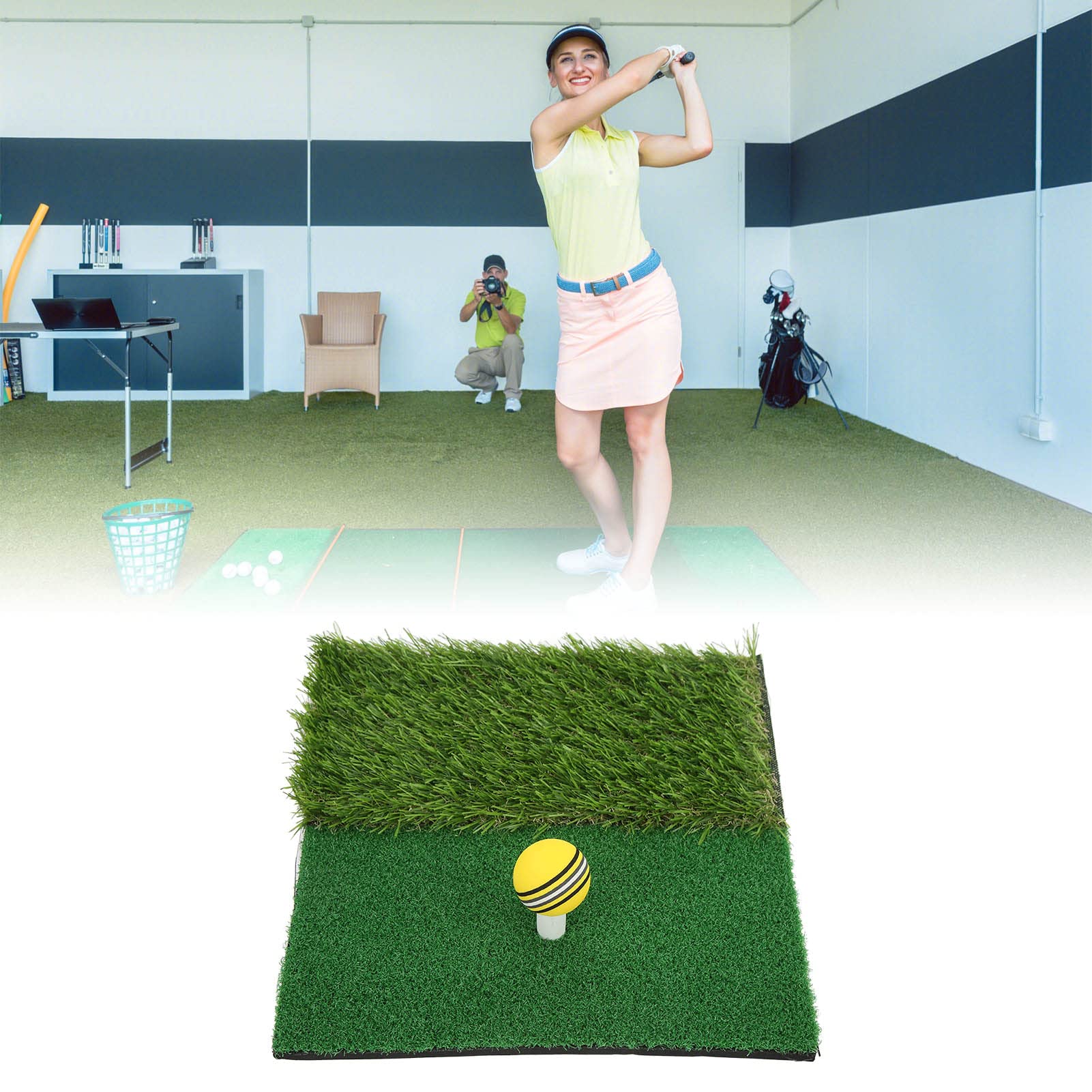 Golf Abschlagmatte 30x30 cm/Übung Training Matte/Übungsmatte inklusive Gummi Tee/ideal zum Golf-Schlagtrainingshilfen, Rasenmatte zum Golf-Üben für den Heimgebrauch oder den Außenbereich im Hint