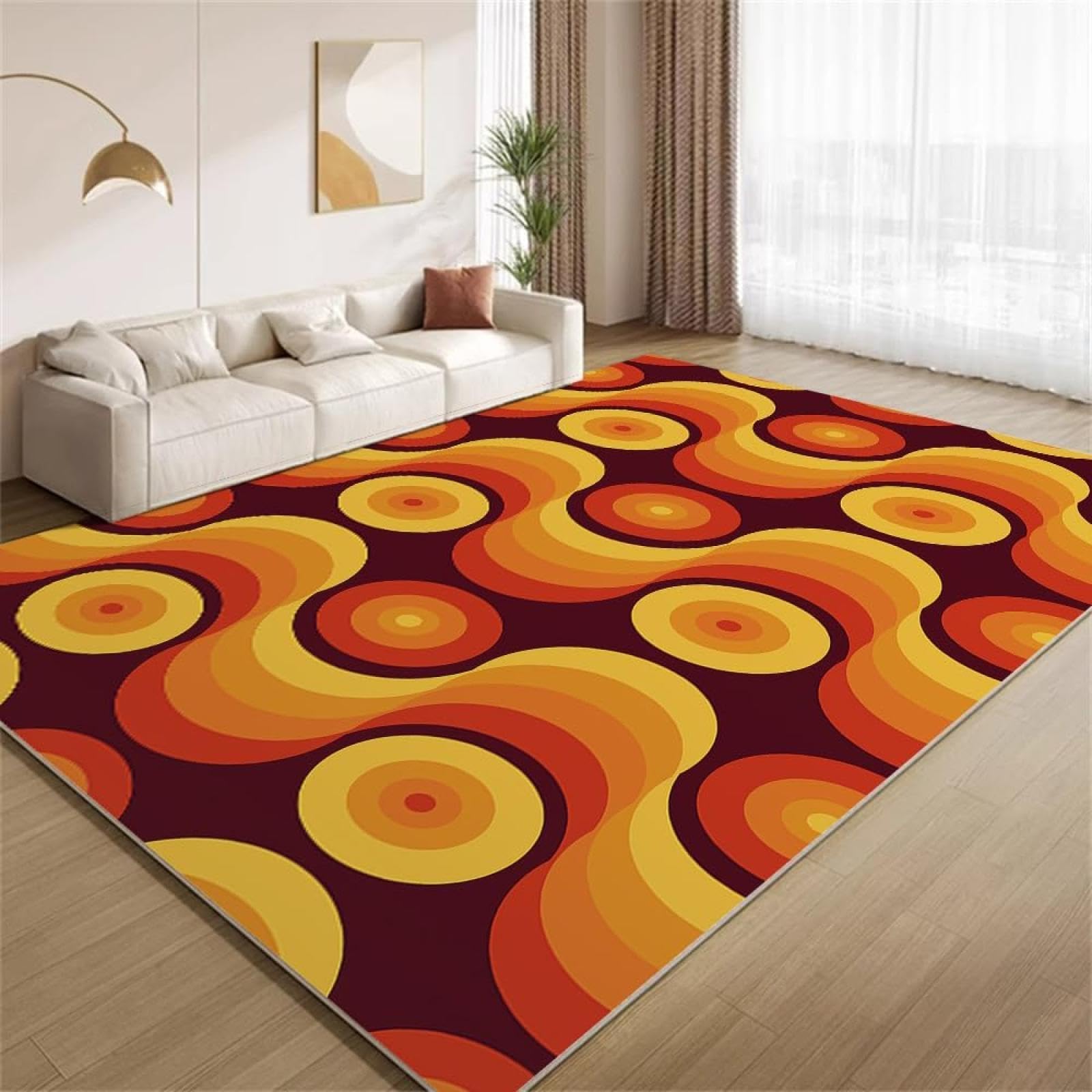 Rétro Marron Orange Tapis de Salon 120x150cm Milieu du siècle Années 70 Tapis de Couloir, Motif Géométrique Abstrait Tapis Chambre à Coucher, Lavable Antidérapant Tapis pour Porte d'Entrée