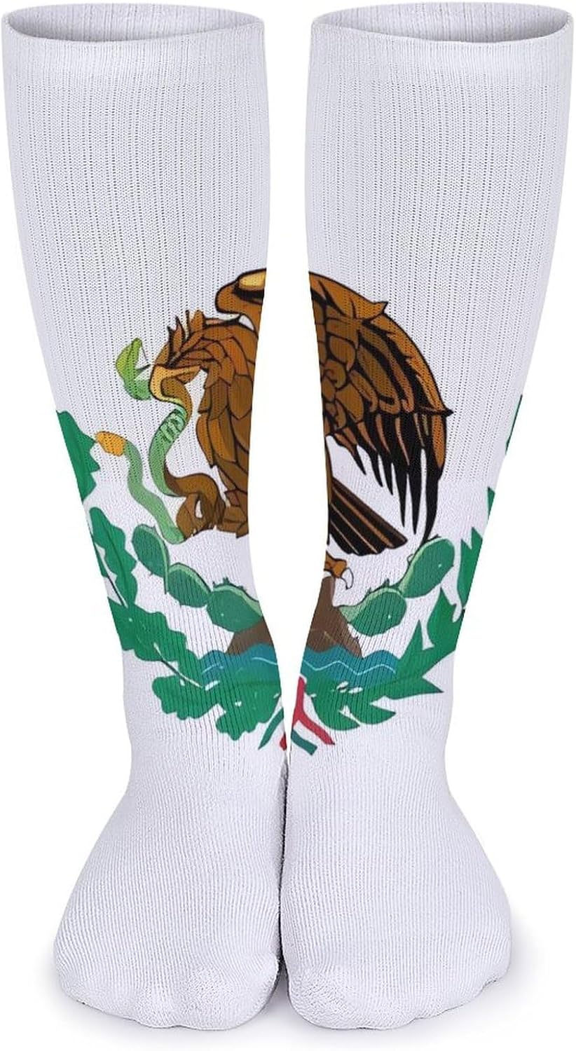 Breathable Crew Sock, Moisture Wicking, Athletic Calf Socks, Cozy | Flag of Mexico Compression Socks for Women Men, Lightweight High Work Socks for Business, Casual