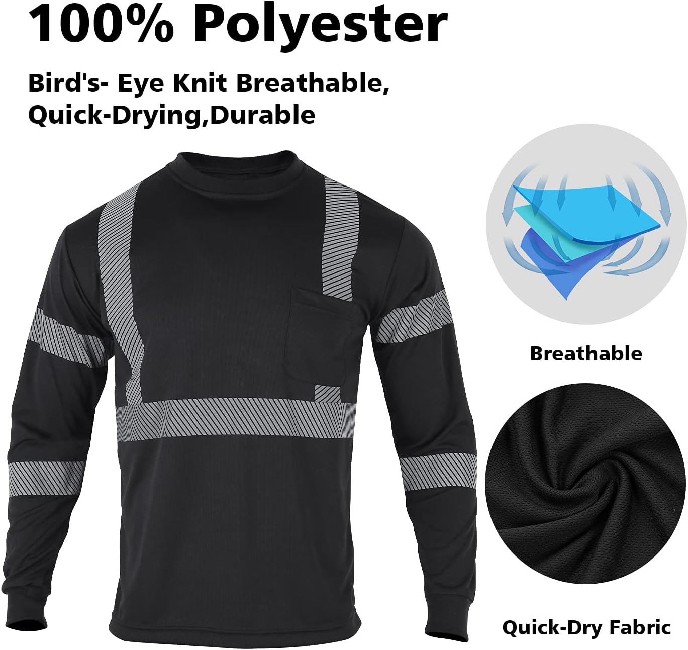 VENDACE 3pcs Safety T Shirts Reflective High Visibility Hi Vis Long Sleeve Construction Work Shirts for Men Class 3 - Image 4