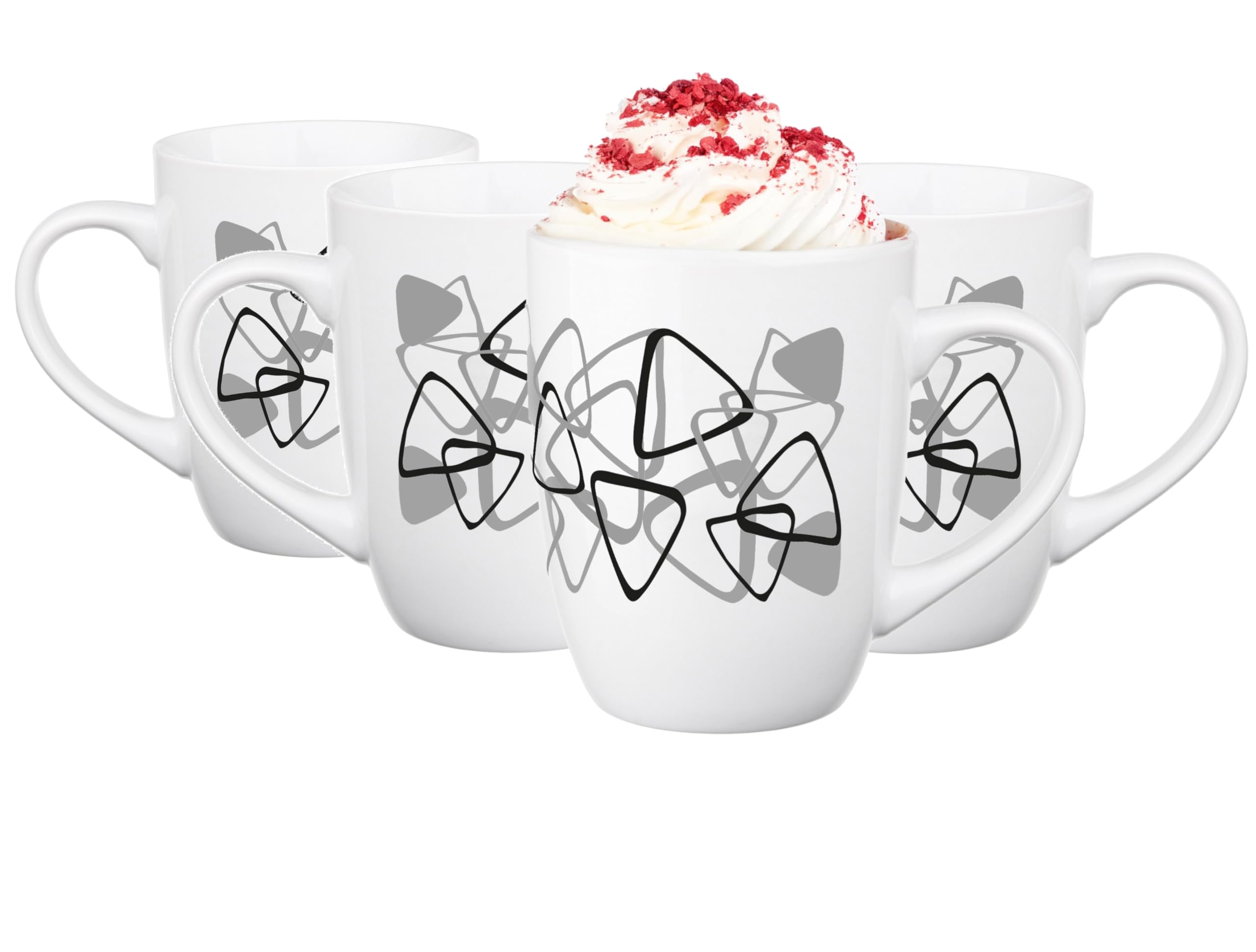 Glasmark Krosno Coffee Mug White with Handle Porcelain Mug Set of 4 Coffee Mug Cup Tea Mug Triangles 300 ml