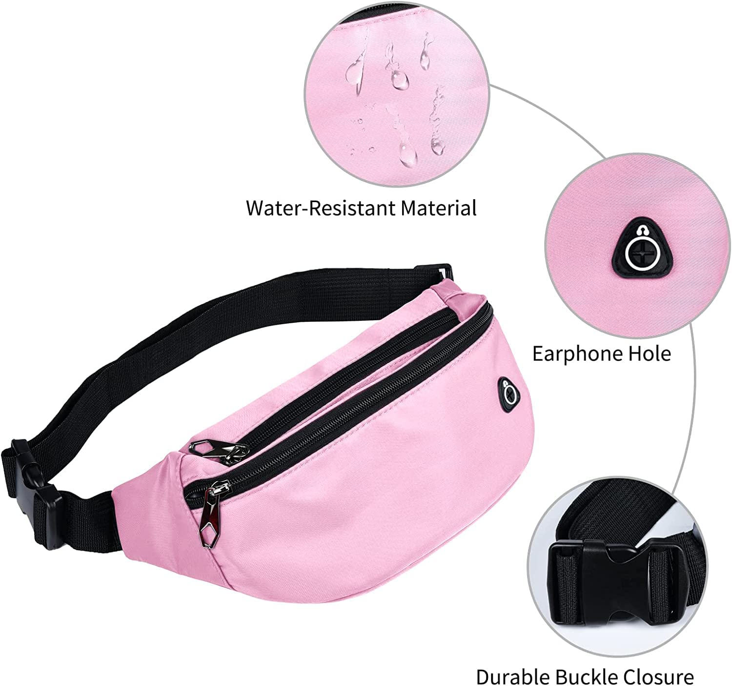 Riñonera Deportiva Impermeable para Hombres y Mujeres, riñonera para Viajes, Senderismo, Correr, 1 Paquete, Rosa, L