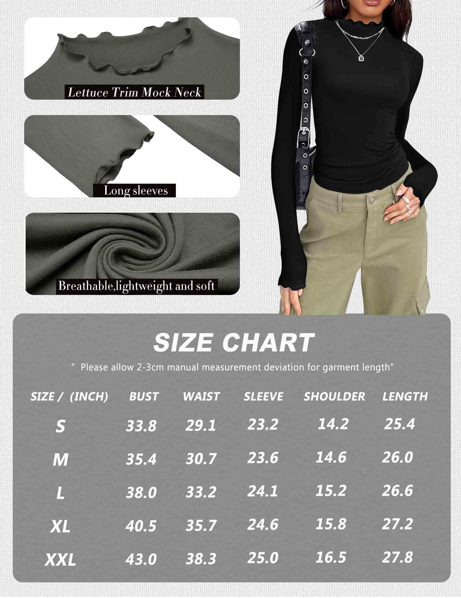 Ekouaer Camiseta Interior Térmica Manga Larga Mujer Conjunto de 3 Camisetas con Cuello Alto Basica Top Suave Ligera Jersey Básico Tops